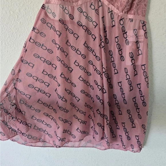 Bebe  Lingerie Babydoll Mesh Set Sexy Blush Lace Sz M See Through New Y2k - Picture 8 of 10